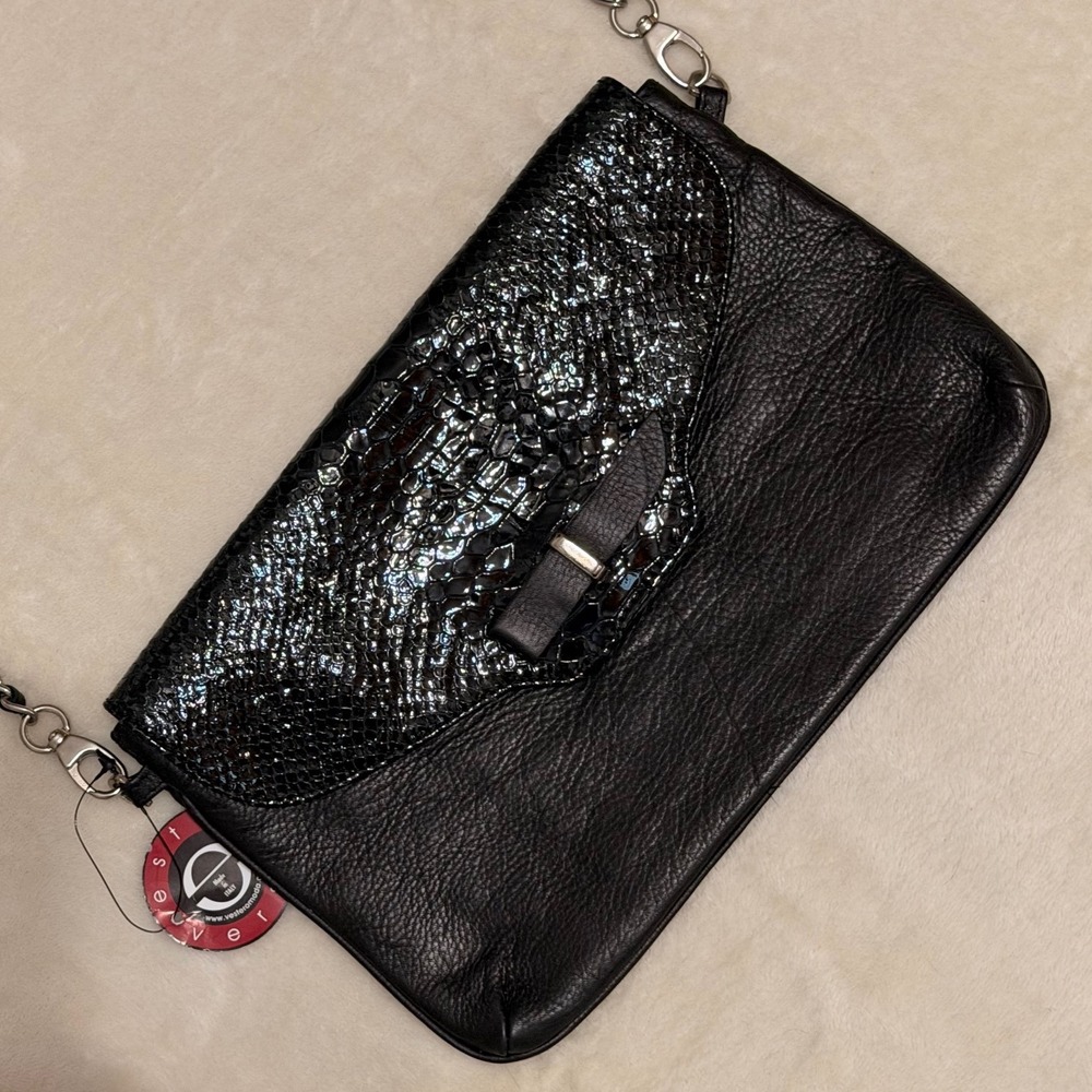 Estro Versa Italy Leather Black Snakeskin Crossbody Bag Vera Pelle